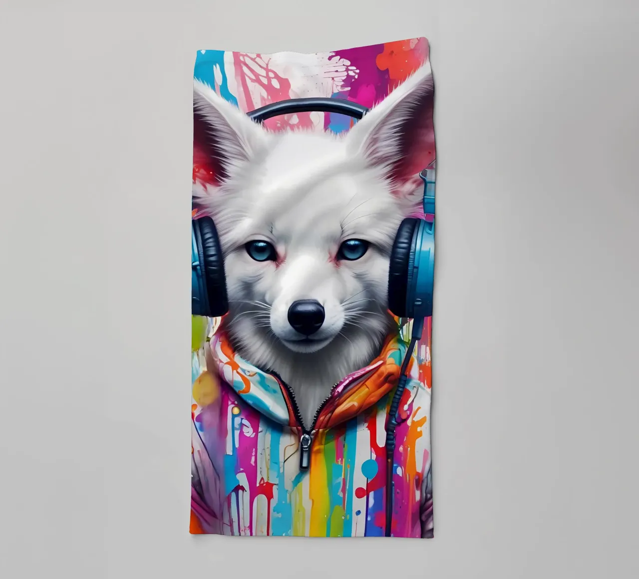 Bebé zorro blanco con auriculares toalla de baño de MakArena
