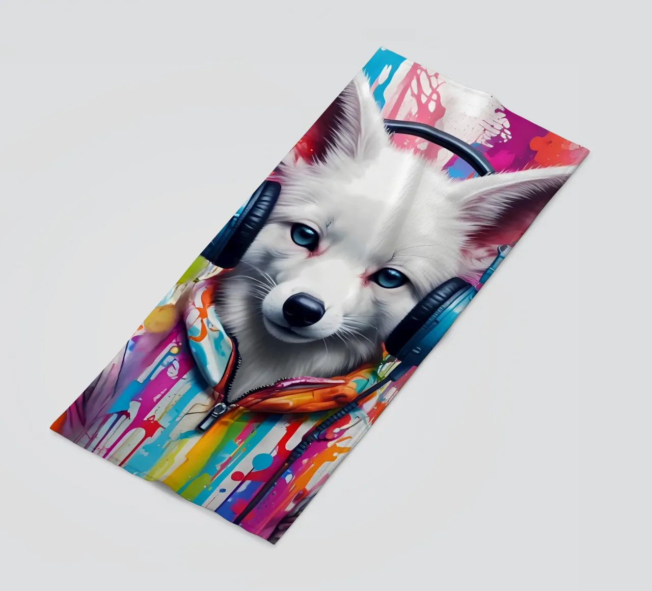 Bébé fox blanc dans un casque d'écoute serviette de plage de MakArena