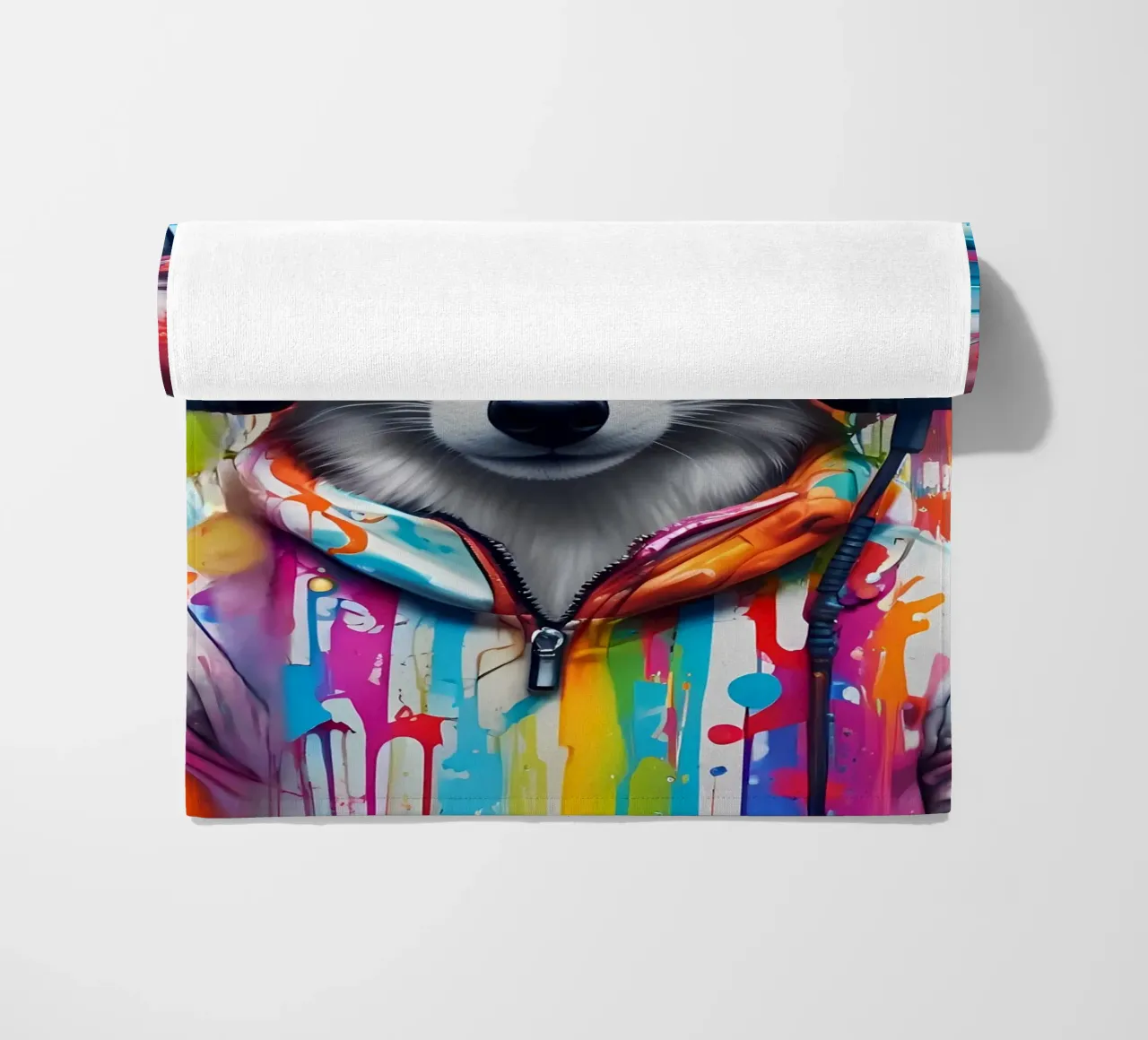 Bébé fox blanc dans un casque d'écoute serviette de plage de MakArena