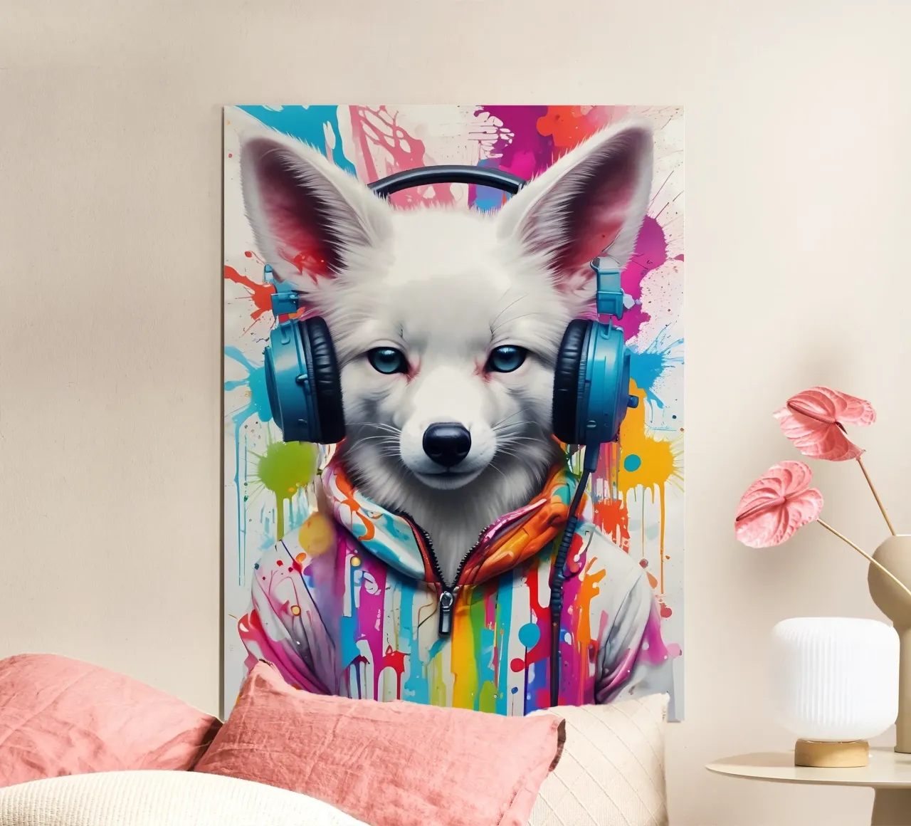 Bebé zorro blanco con auriculares hahnemühle de MakArena