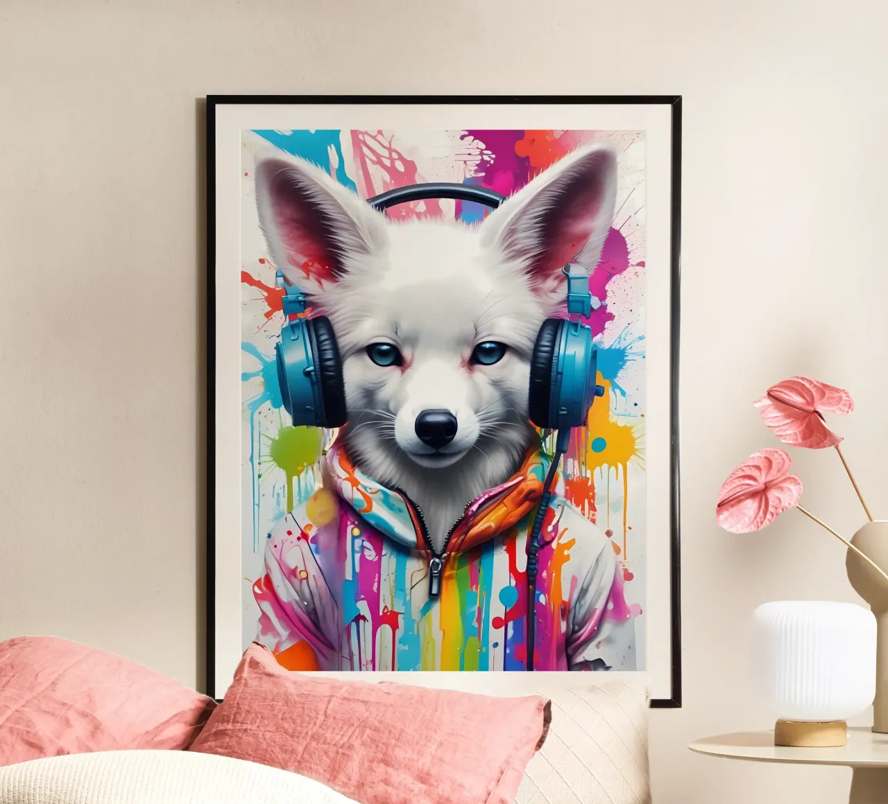 Bebé zorro blanco con auriculares hahnemühle de MakArena