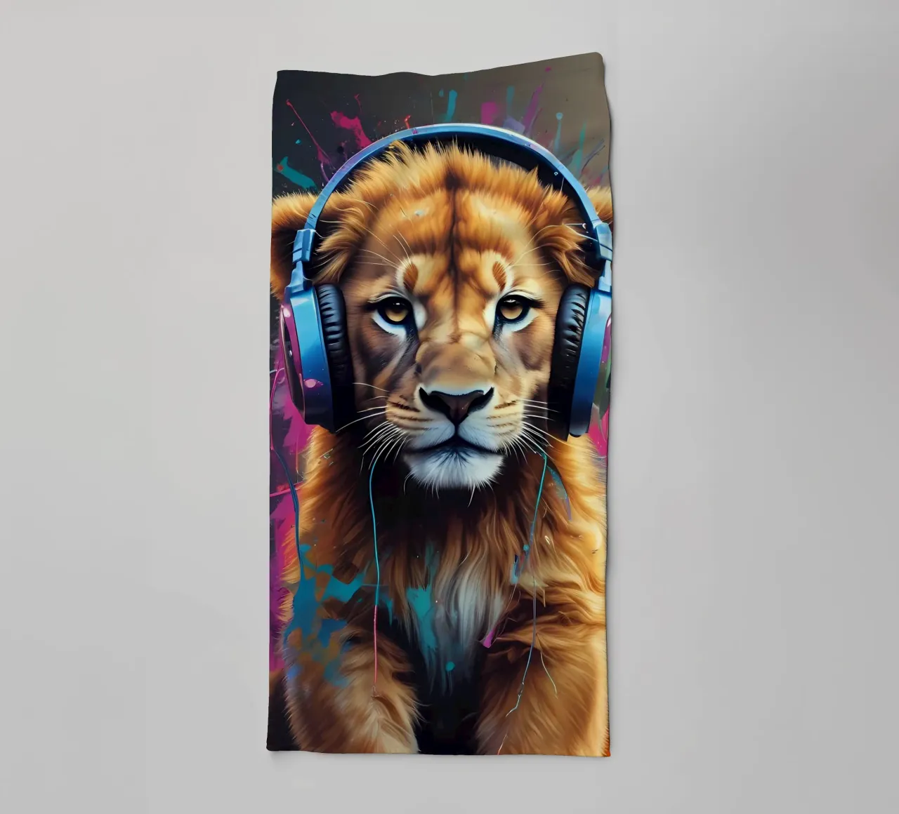 Bébé lion dans un casque d'écoute serviette de bain de MakArena