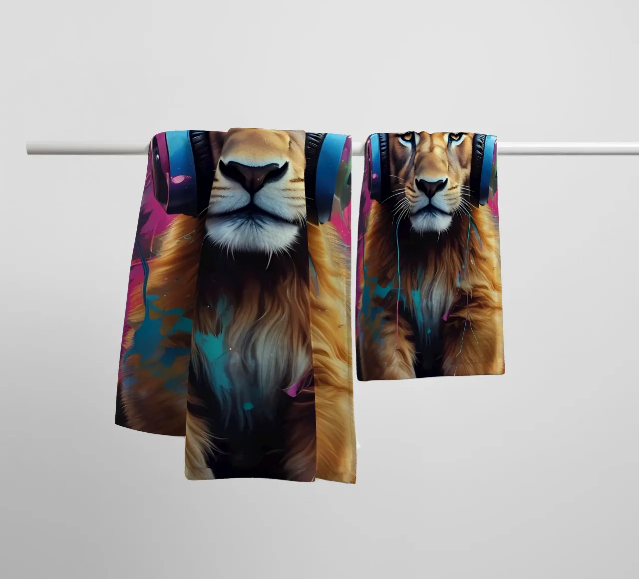 Bébé lion dans un casque d'écoute serviette de bain de MakArena