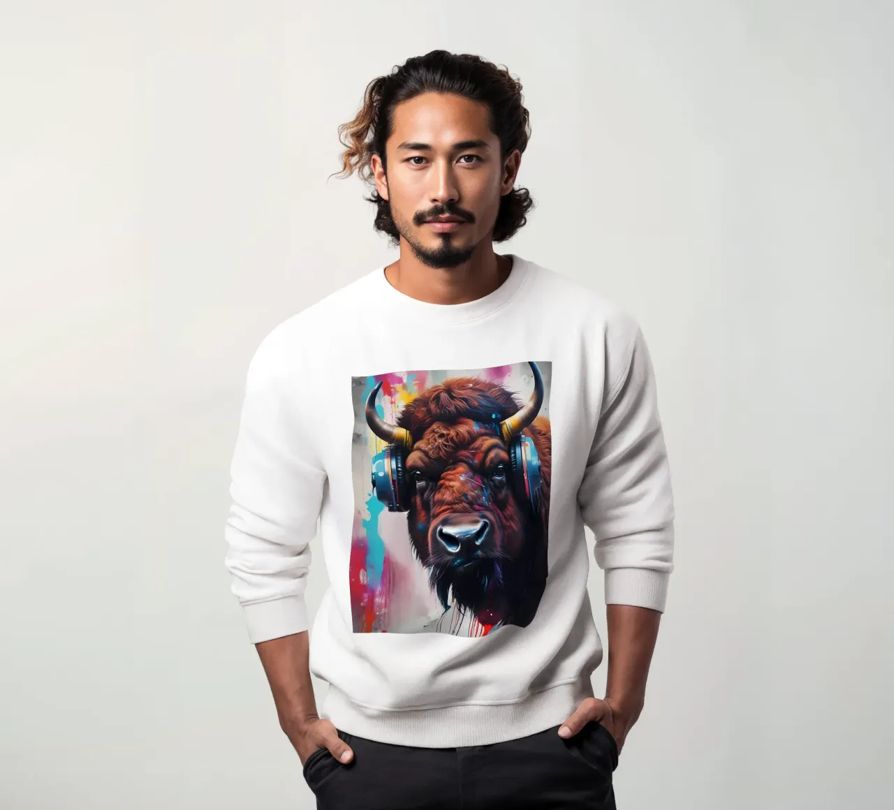 Bison in headphones sweatshirt by MakArena