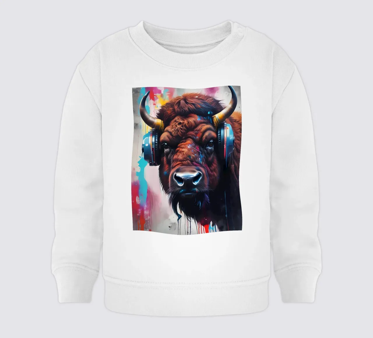 Bison in headphones baby sweatshirt by MakArena