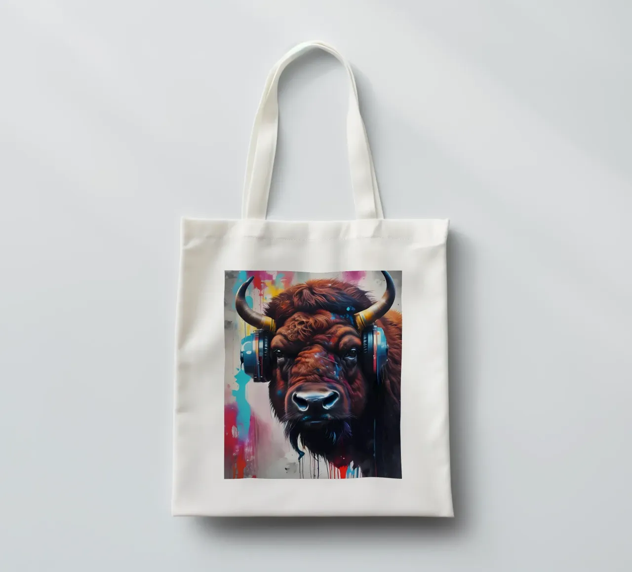 Bison in headphones tote bag by MakArena