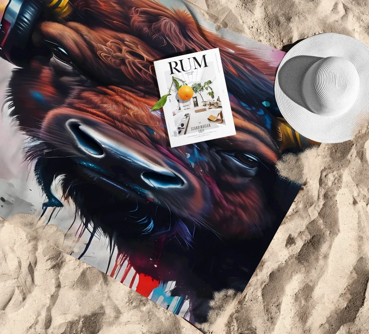 Bisonte in cuffia telo mare da MakArena