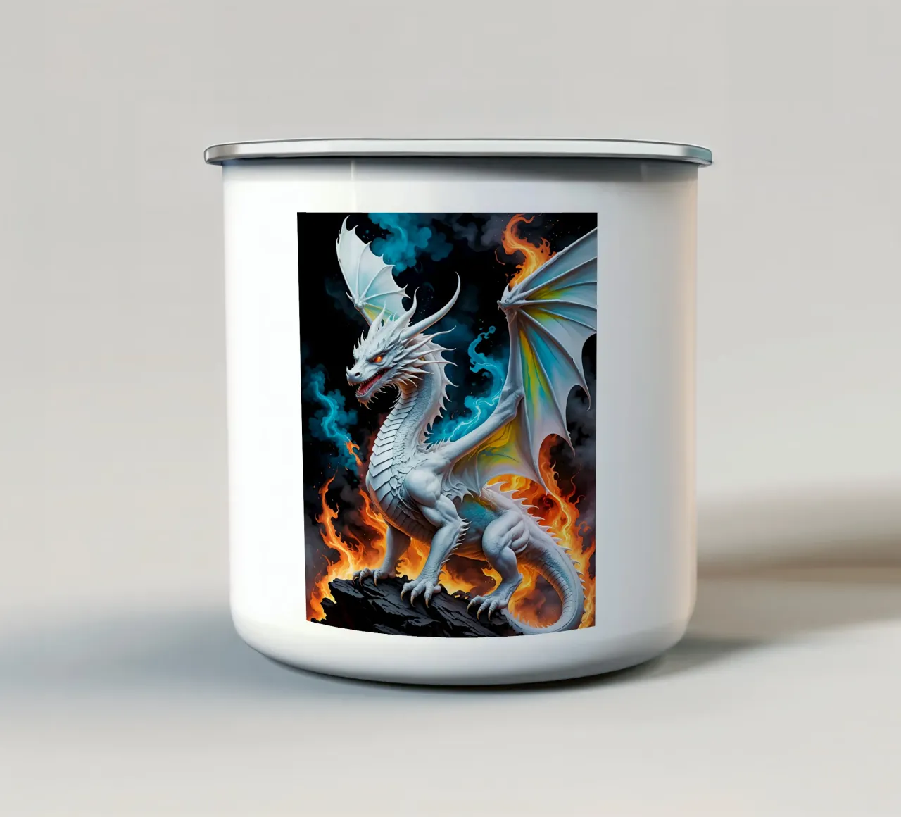 Drago bianco al neon tazza in smalto da MakArena