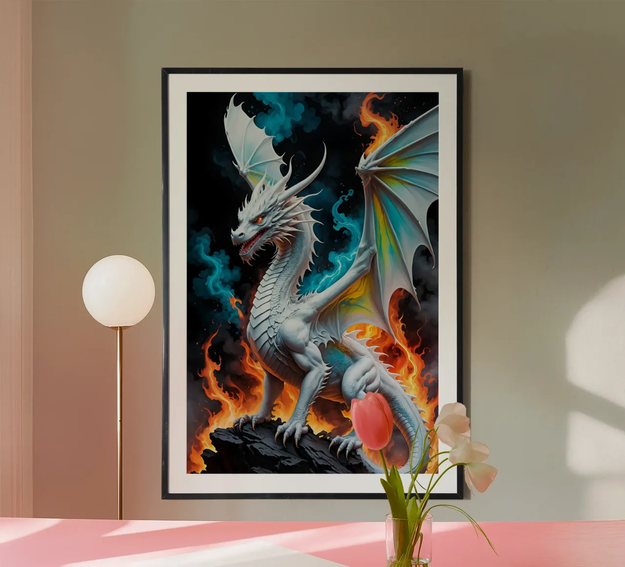 Drago bianco al neon carta hahnemühle da MakArena