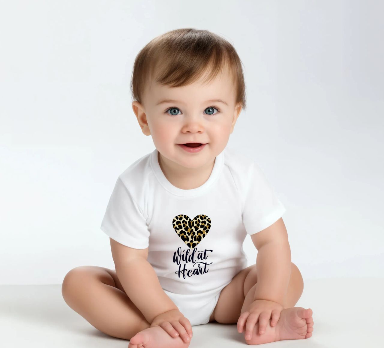 Wild at heart (sauvage au cœur). Slogan avec cœur à motif léopard body bébé de CalliLetters