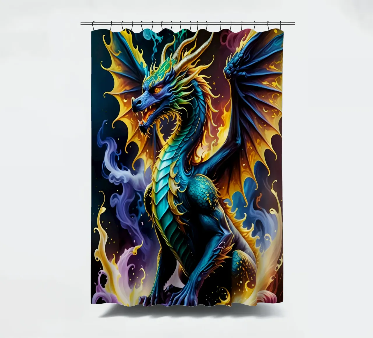 Dragon neon shower curtain by MakArena