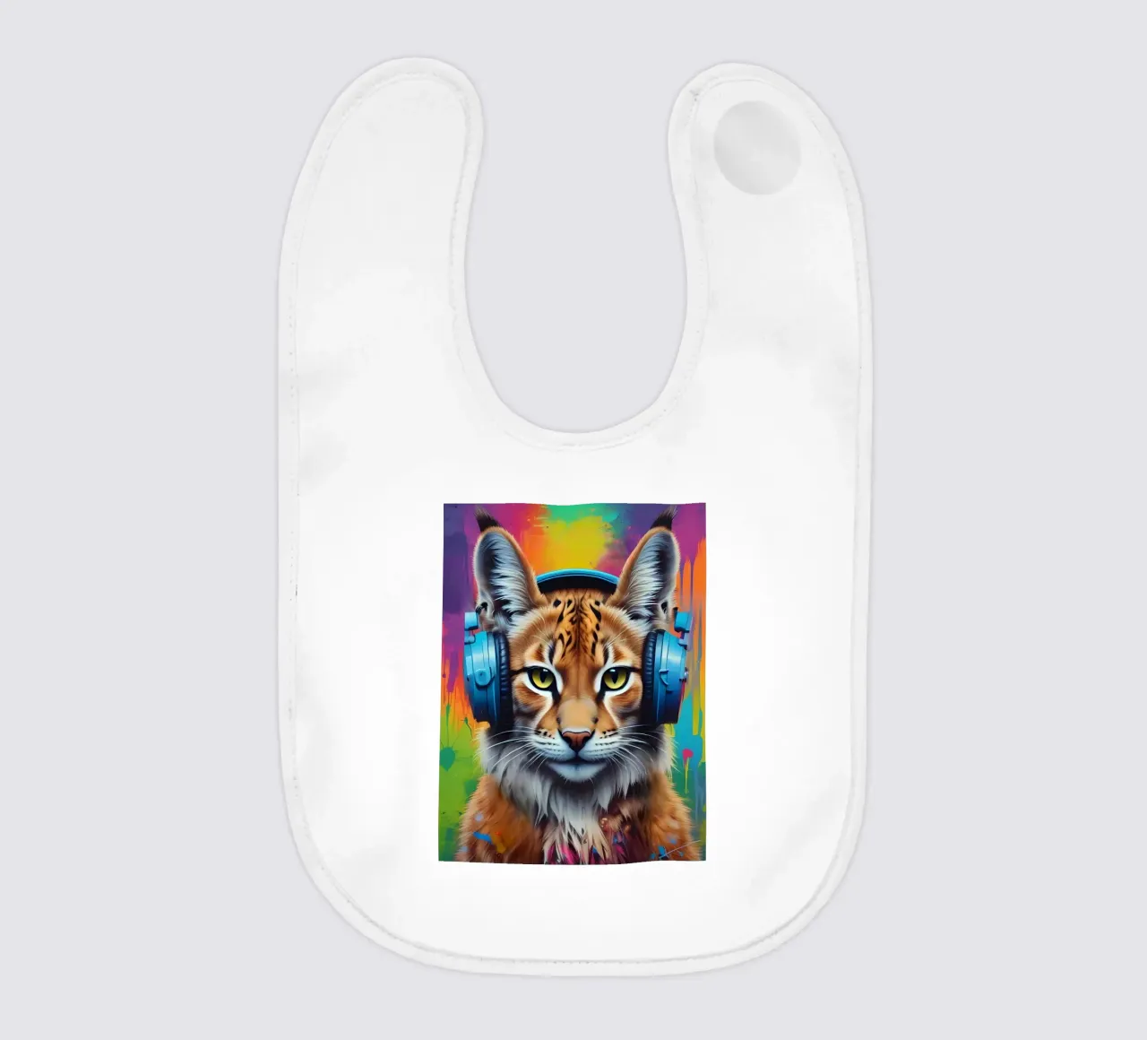 Baby lynx in headphones baby bib by MakArena
