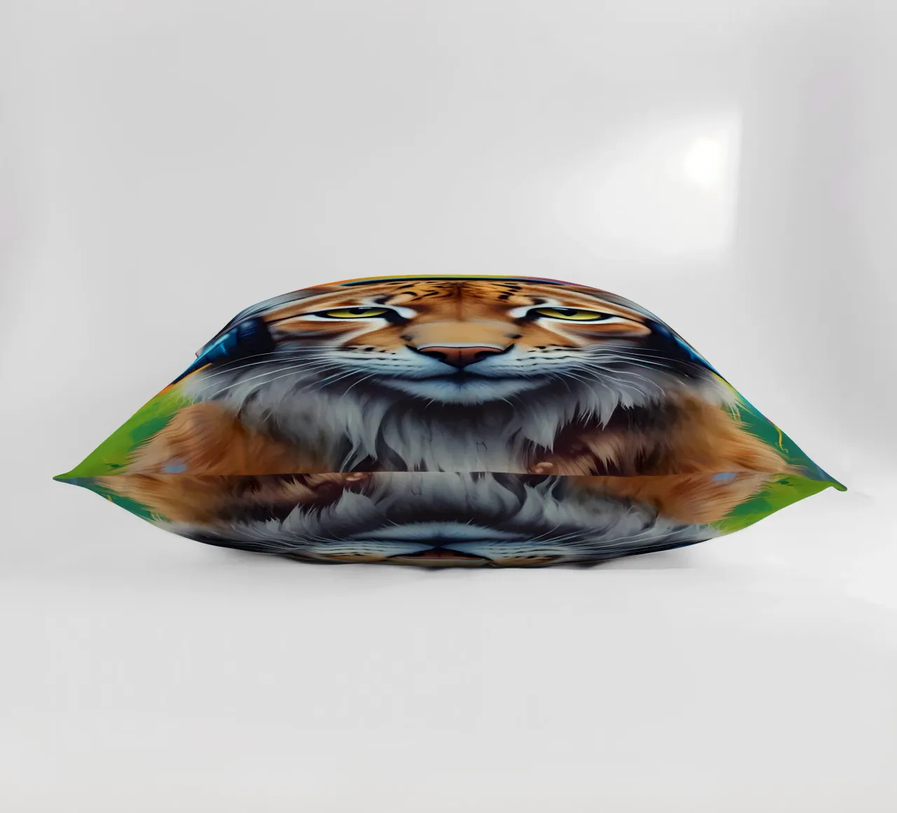 Baby lynx in headphones decorative cushion by MakArena