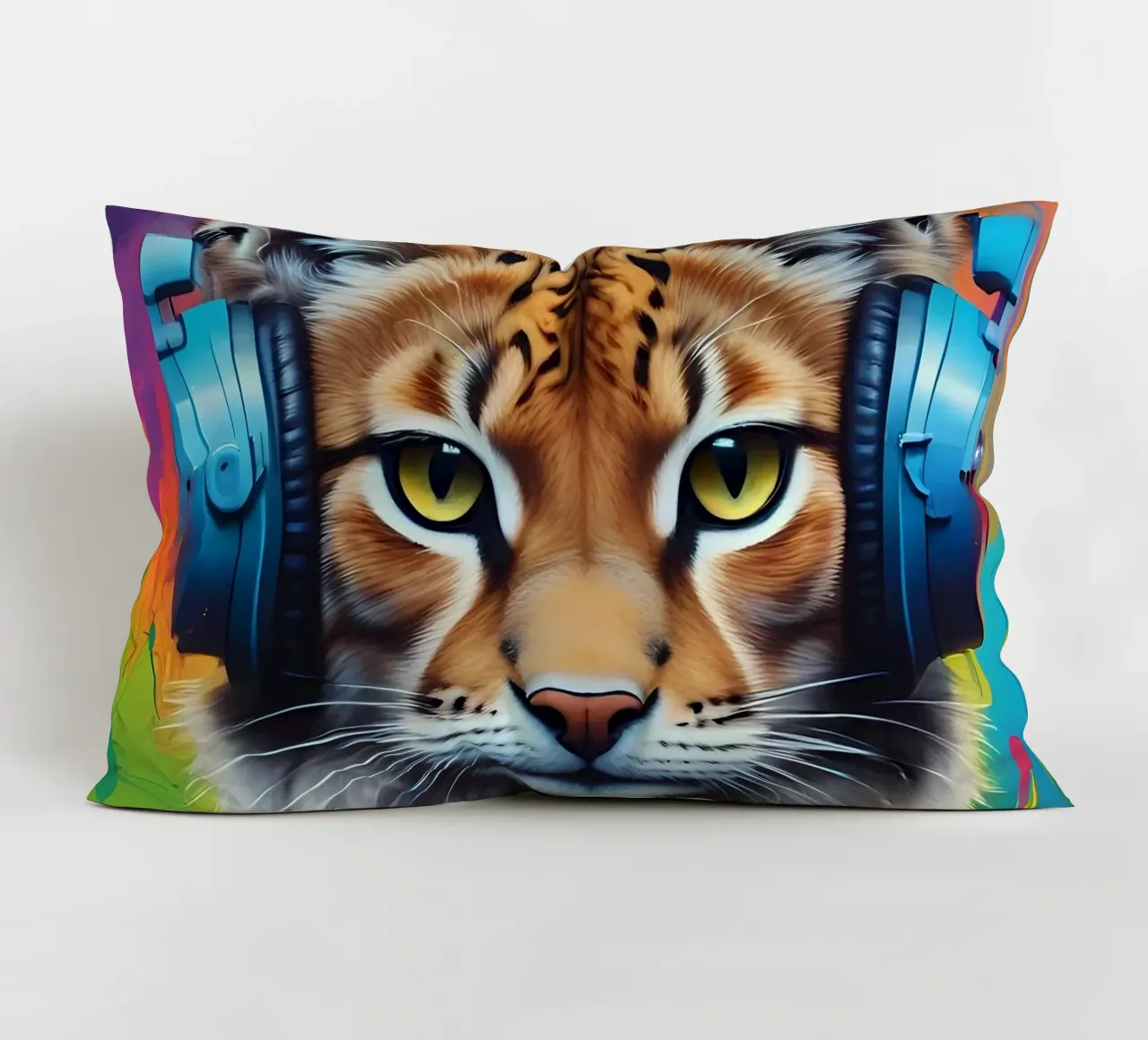 Baby lynx in headphones decorative cushion by MakArena