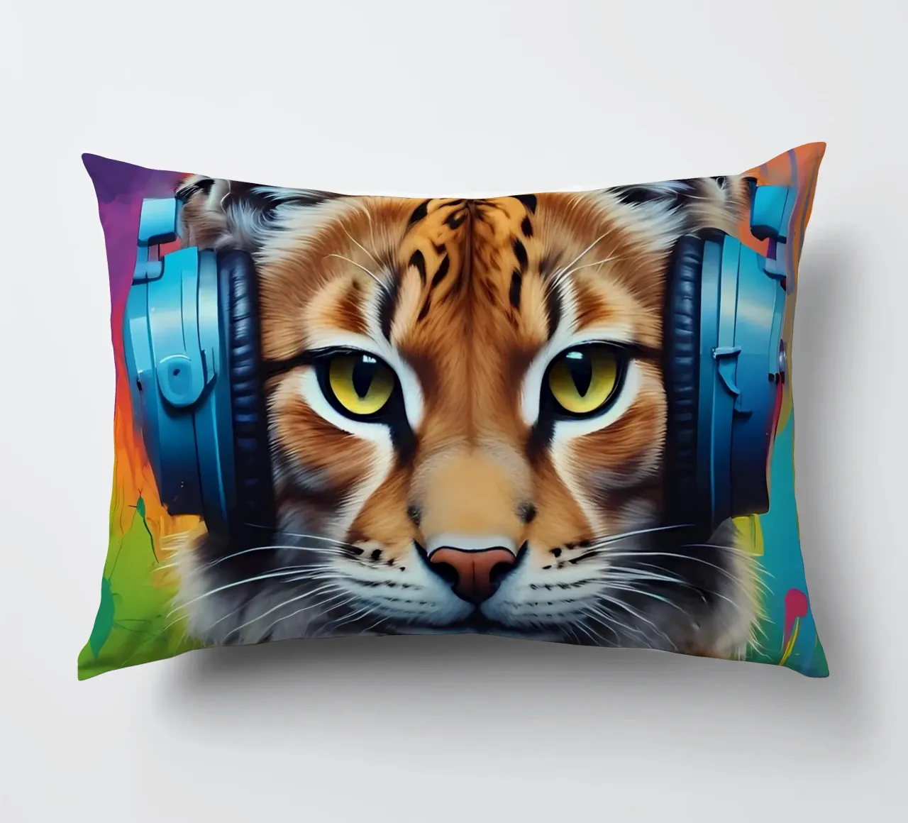 Baby lynx in headphones decorative cushion by MakArena