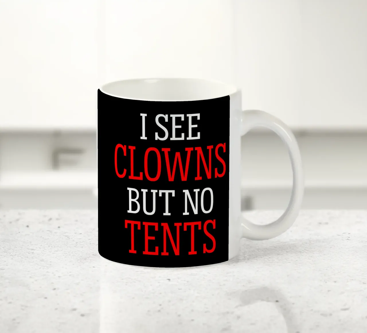 I See Clowns Divertente Sarcastico Brontolone Text Design tazza in ceramica da sillyindustries