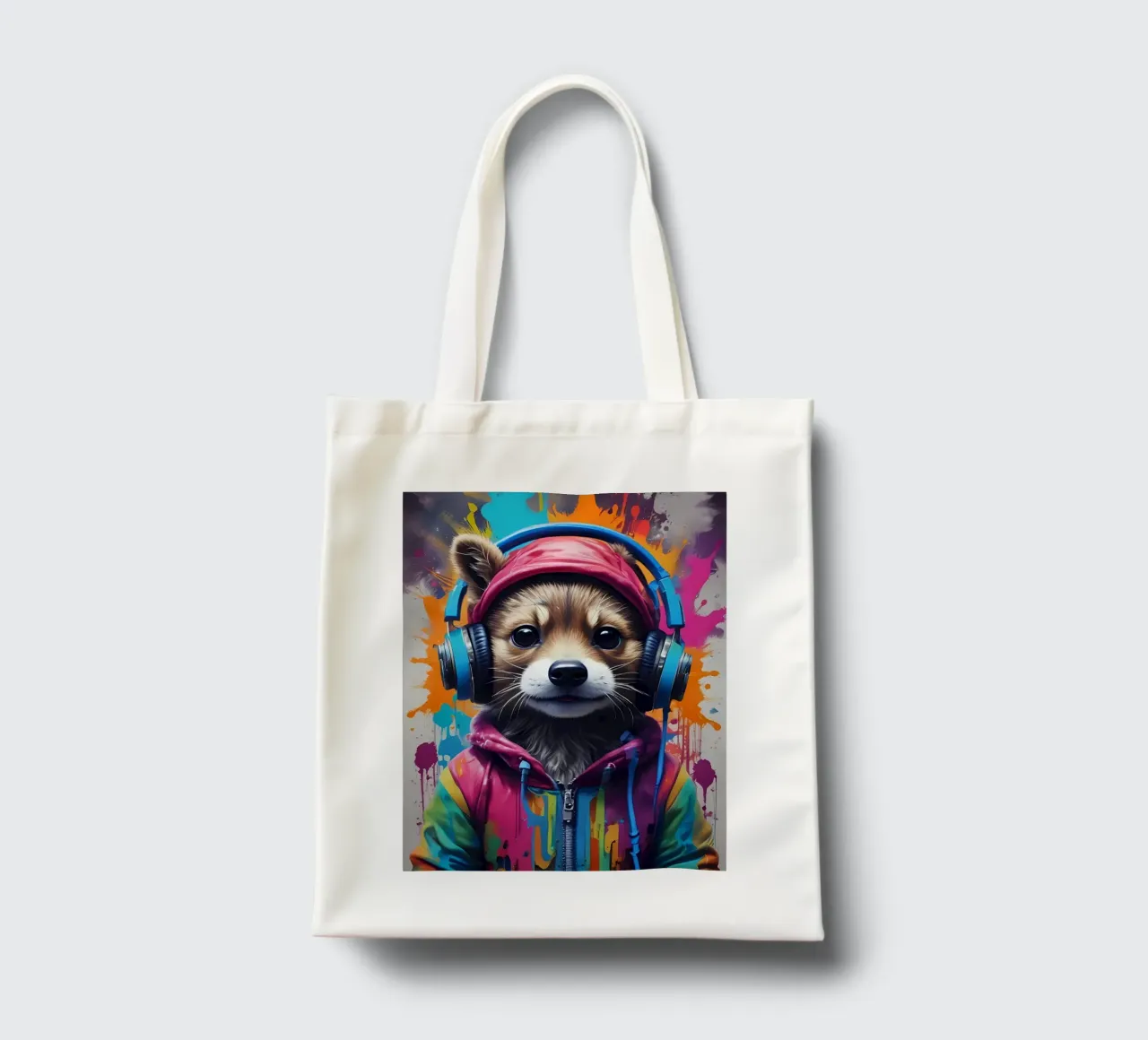 Baby raccoon in headphones tote bag by MakArena