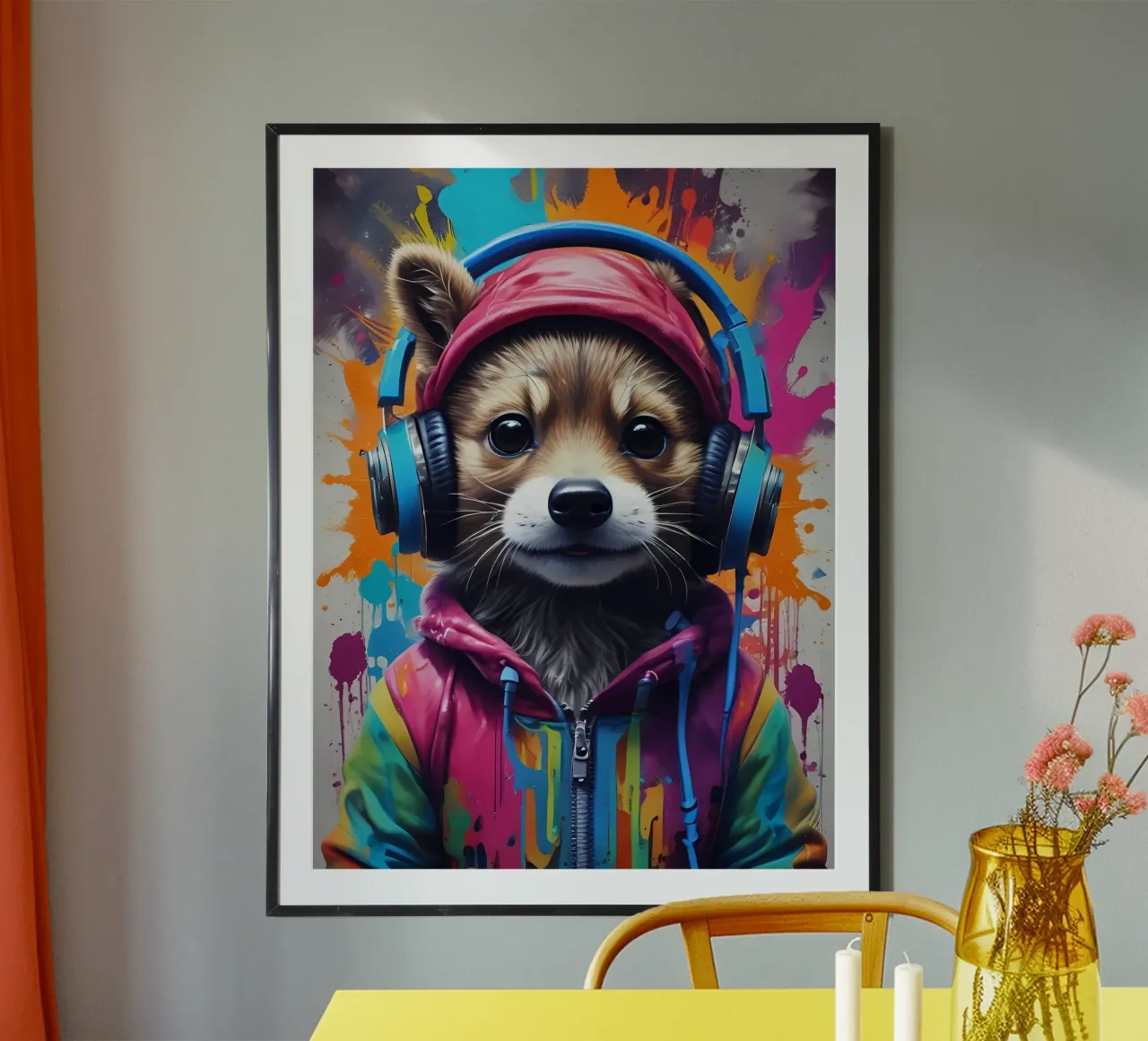 Baby-Waschbär mit Kopfhörern Poster von MakArena