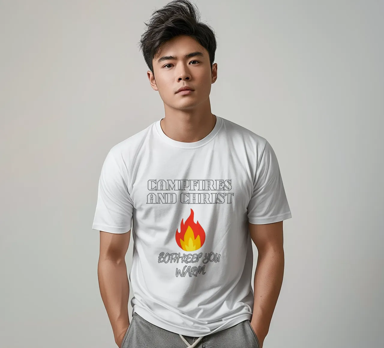 I falò e Cristo vi riscaldano entrambi nei progetti di fede. t-shirt da Lionandlamb