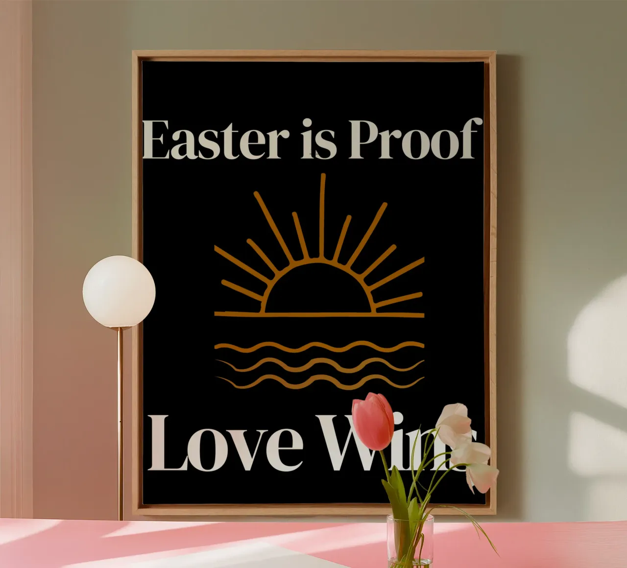 La Pasqua è la prova che l'amore vince per mettere in mostra la propria fede tela con Cornice a cassetta da Lionandlamb