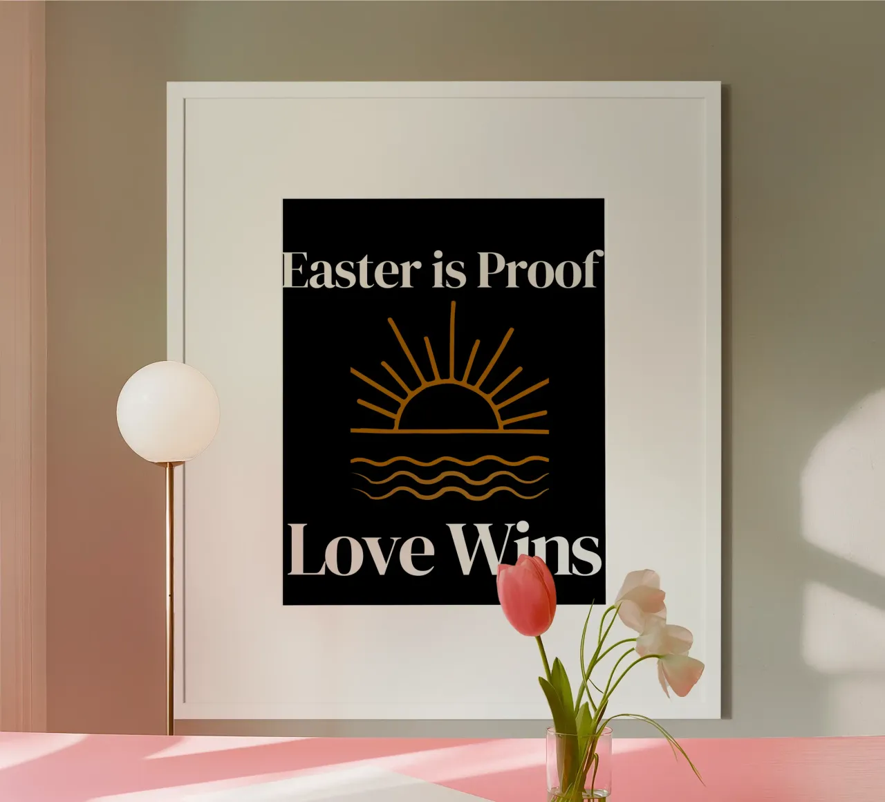 La Pasqua è la prova che l'amore vince per mettere in mostra la propria fede poster con telaio in legno da Lionandlamb