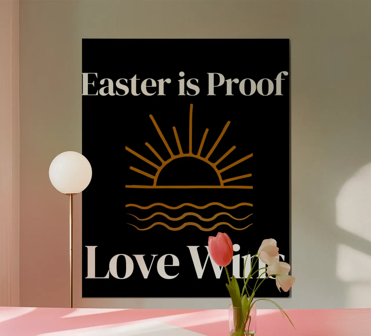 La Pasqua è la prova che l'amore vince per mettere in mostra la propria fede poster con telaio in legno da Lionandlamb