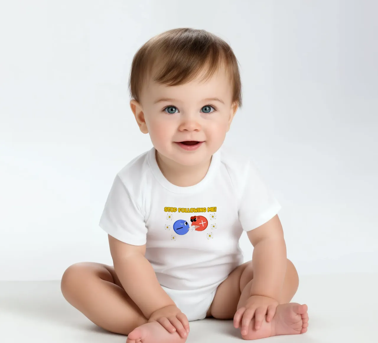 Proton and Electron Funny Science Atom Physics short-sleeve baby romper by sillyindustries