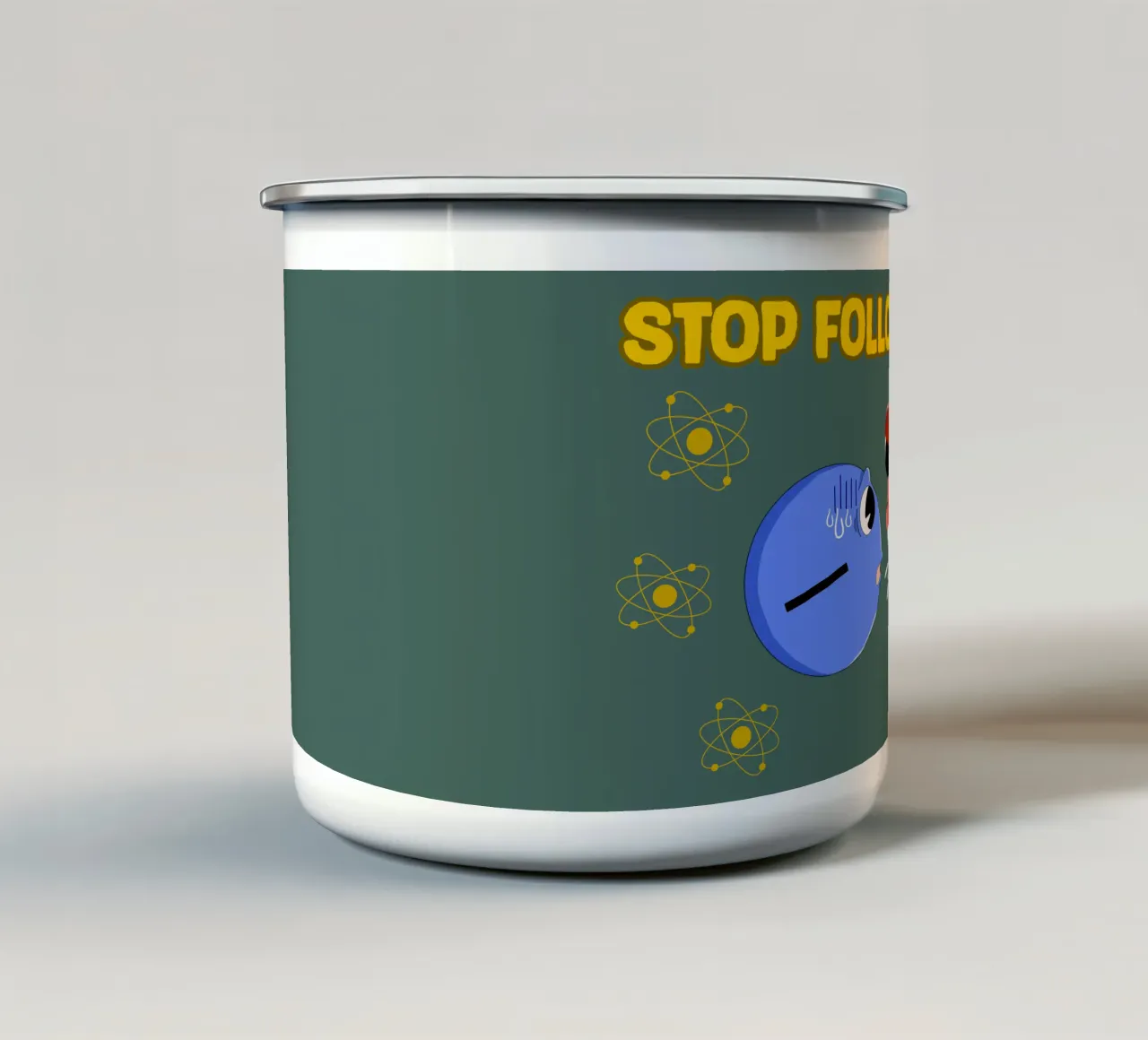 Proton and Electron Funny Science Atom Physics enamel mug by sillyindustries