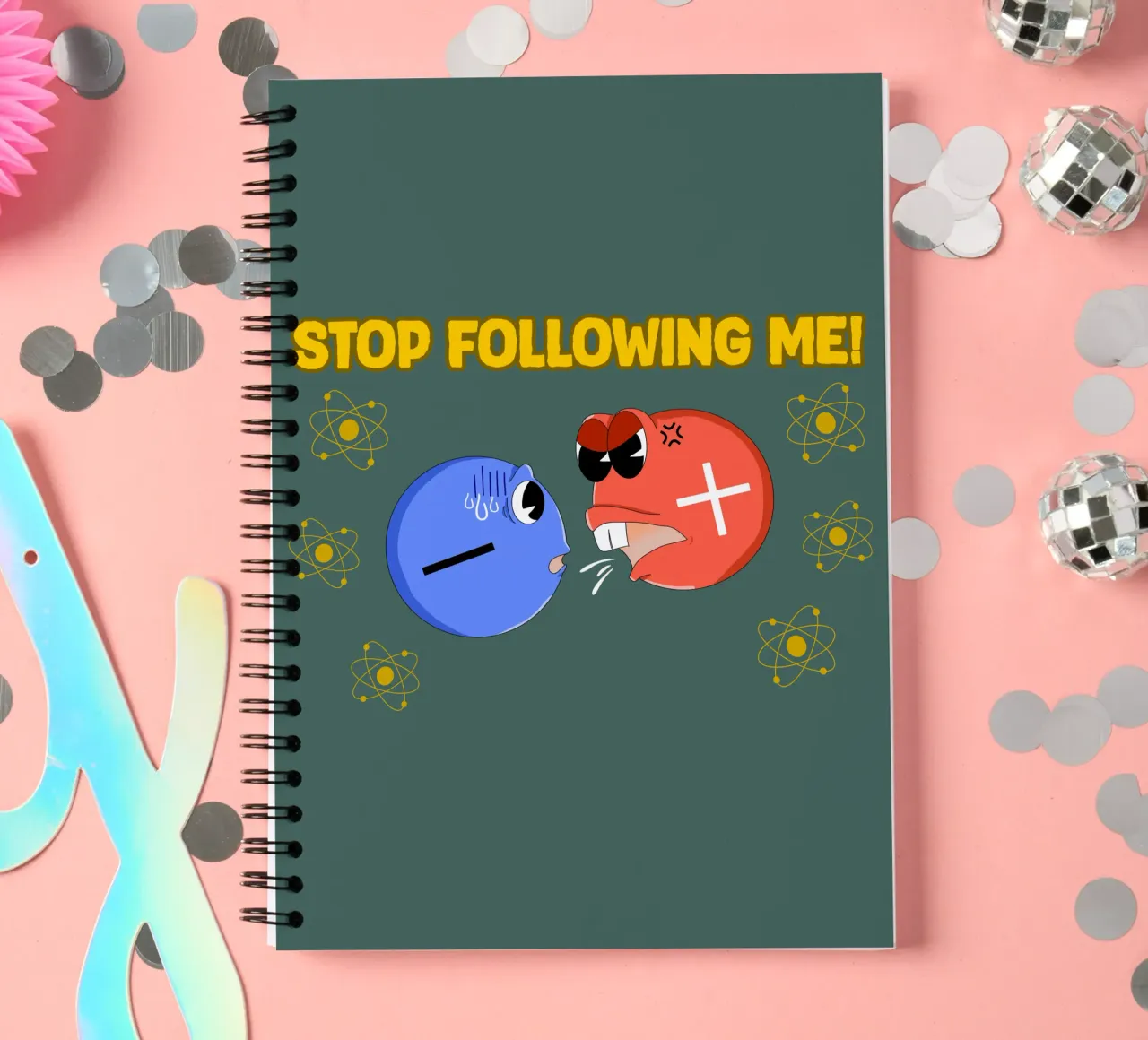Proton and Electron Funny Science Atom Physics spiral notebook by sillyindustries