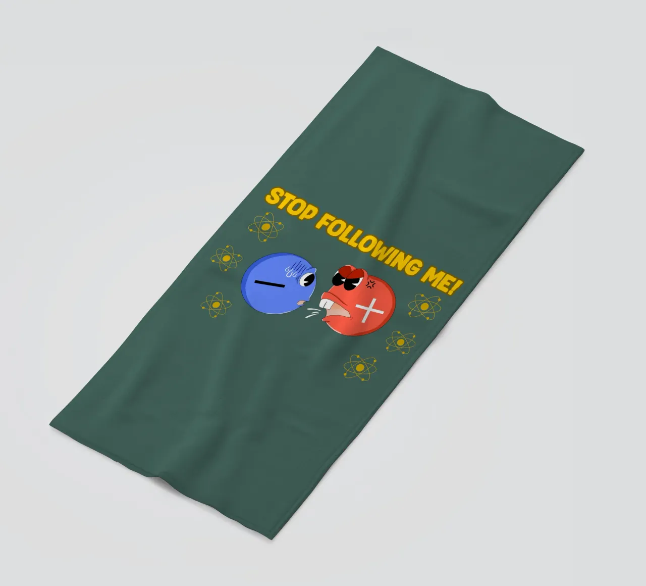 Proton and Electron Funny Science Atom Physics beach towel by sillyindustries