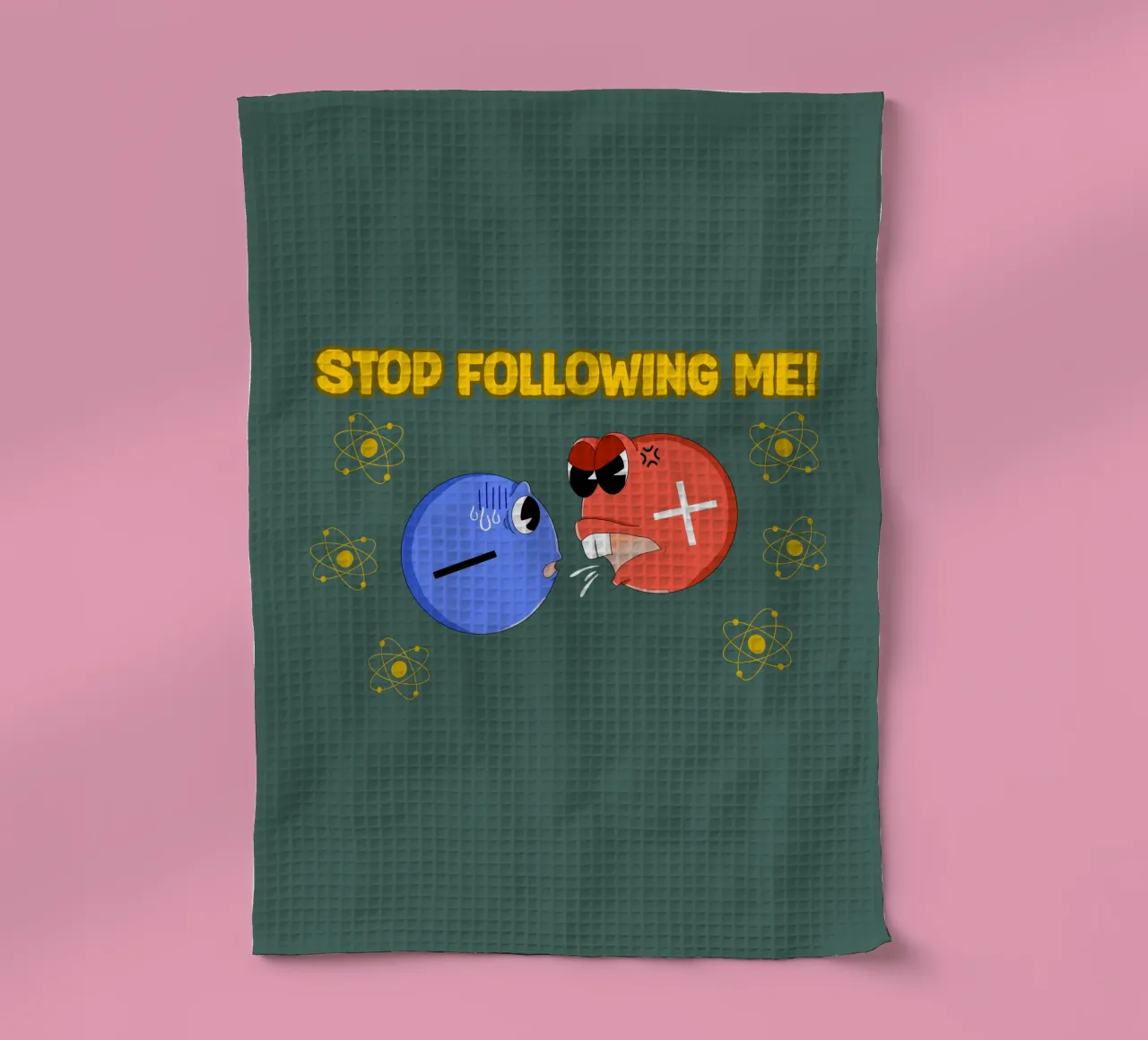 Proton and Electron Funny Science Atom Physics tea towel by sillyindustries