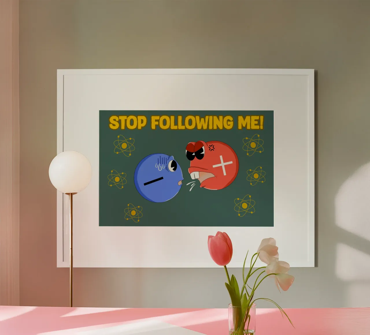 Protonio ed elettrone Scienza divertente Fisica dell'atomo poster da sillyindustries