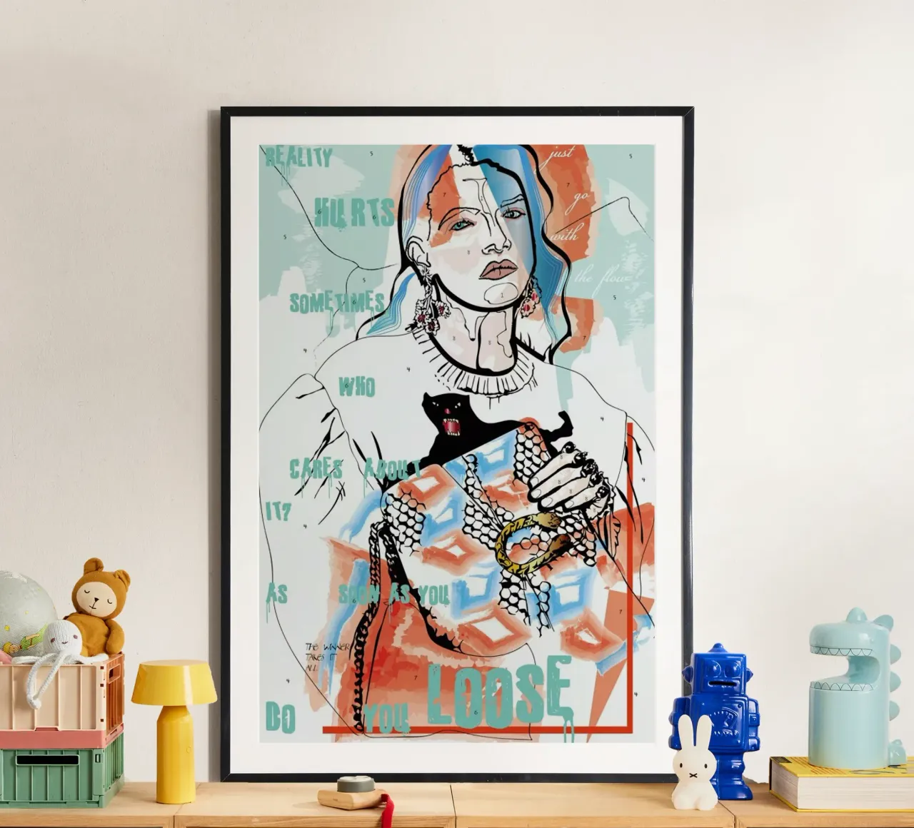 Reality Hurts Sometimes poster con telaio in legno da Marcell Naubert