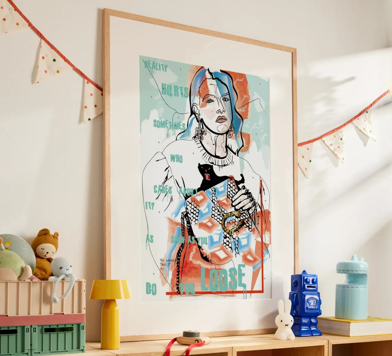 Reality Hurts Sometimes poster con telaio in legno da Marcell Naubert