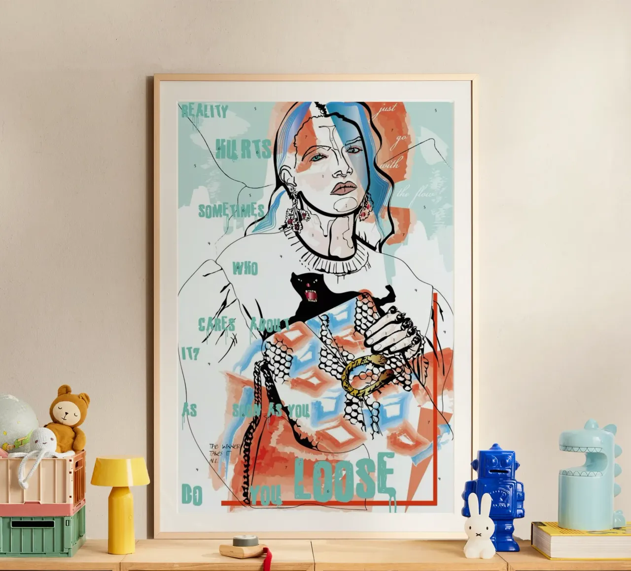 Reality Hurts Sometimes poster con telaio in legno da Marcell Naubert