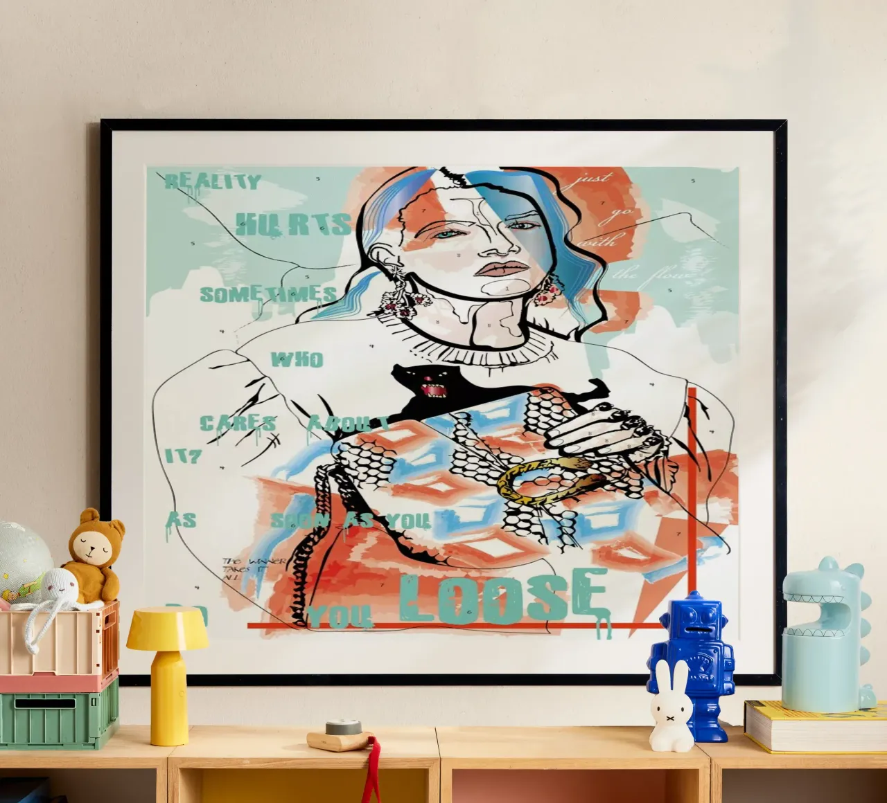 Reality Hurts Sometimes poster con telaio in legno da Marcell Naubert