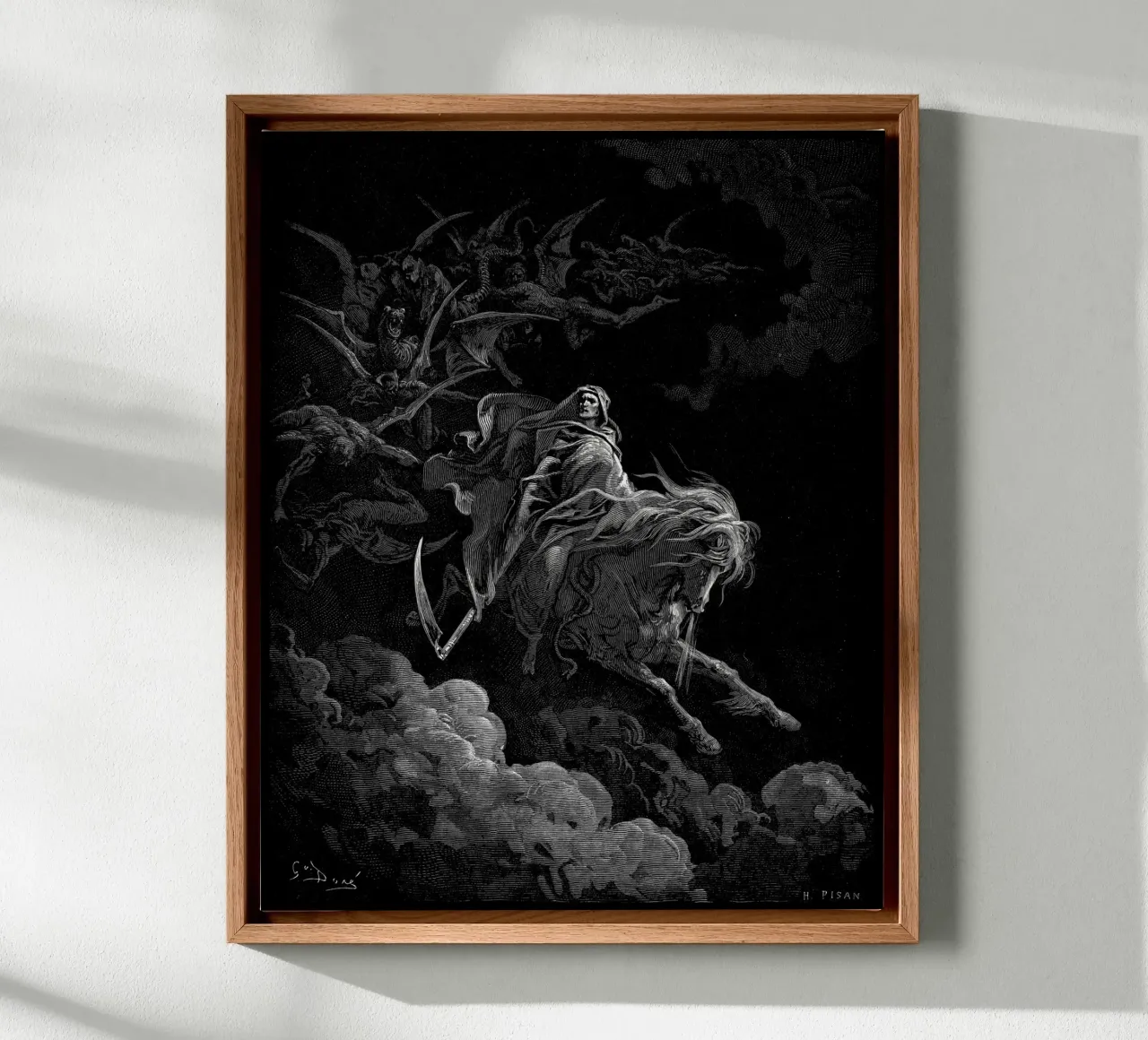 Gustave Dore - Der Tod auf dem fahlen Pferd vergrößert Leinwand mit Schattenfugenrahmen von William Store