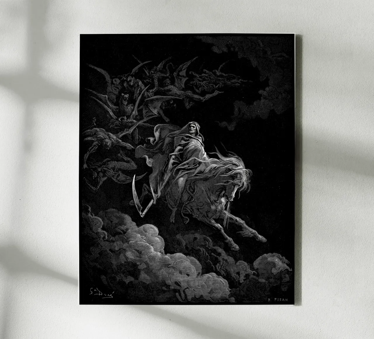 Gustave Dore - Der Tod auf dem fahlen Pferd vergrößert Leinwand mit Schattenfugenrahmen von William Store