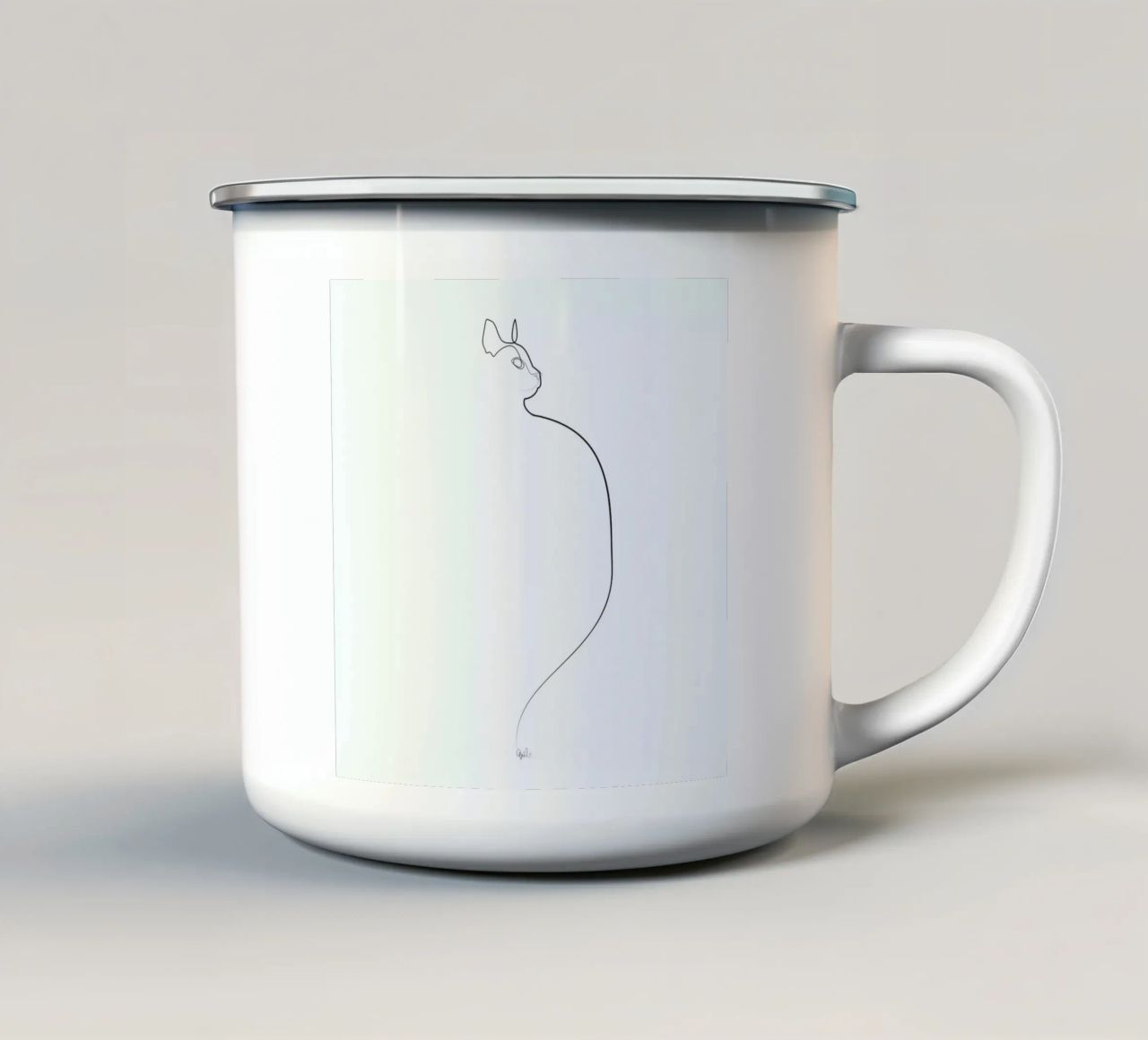 One Line Cat 0207 enamel mug by Quibe