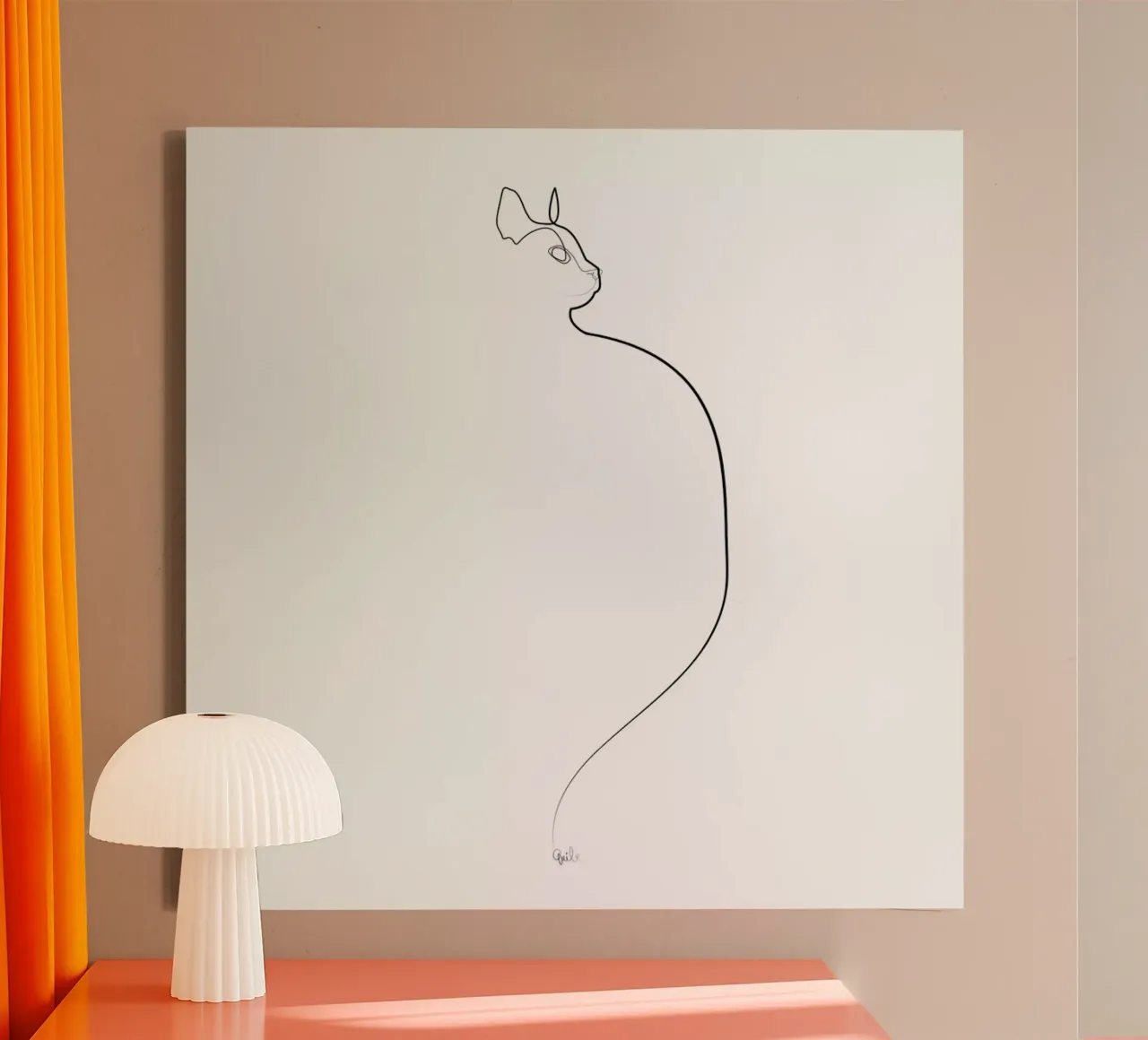 One Line Cat 0207 Leinwand von Quibe