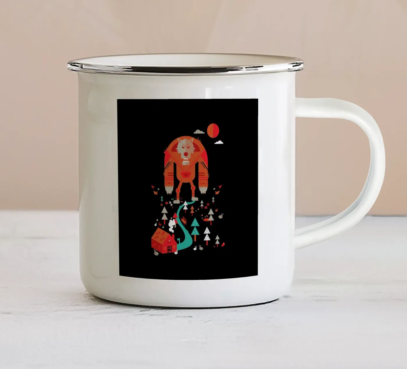Wolf enamel mug by Petros Afshar