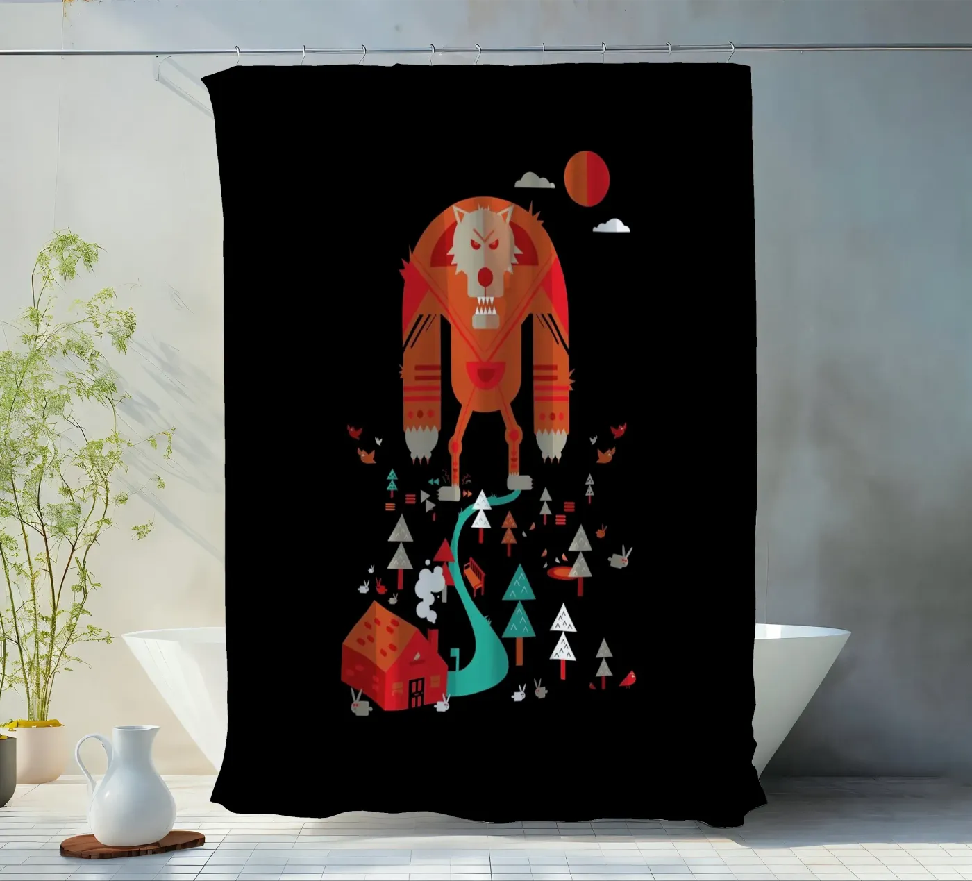 Wolf douchegordijn van Petros Afshar