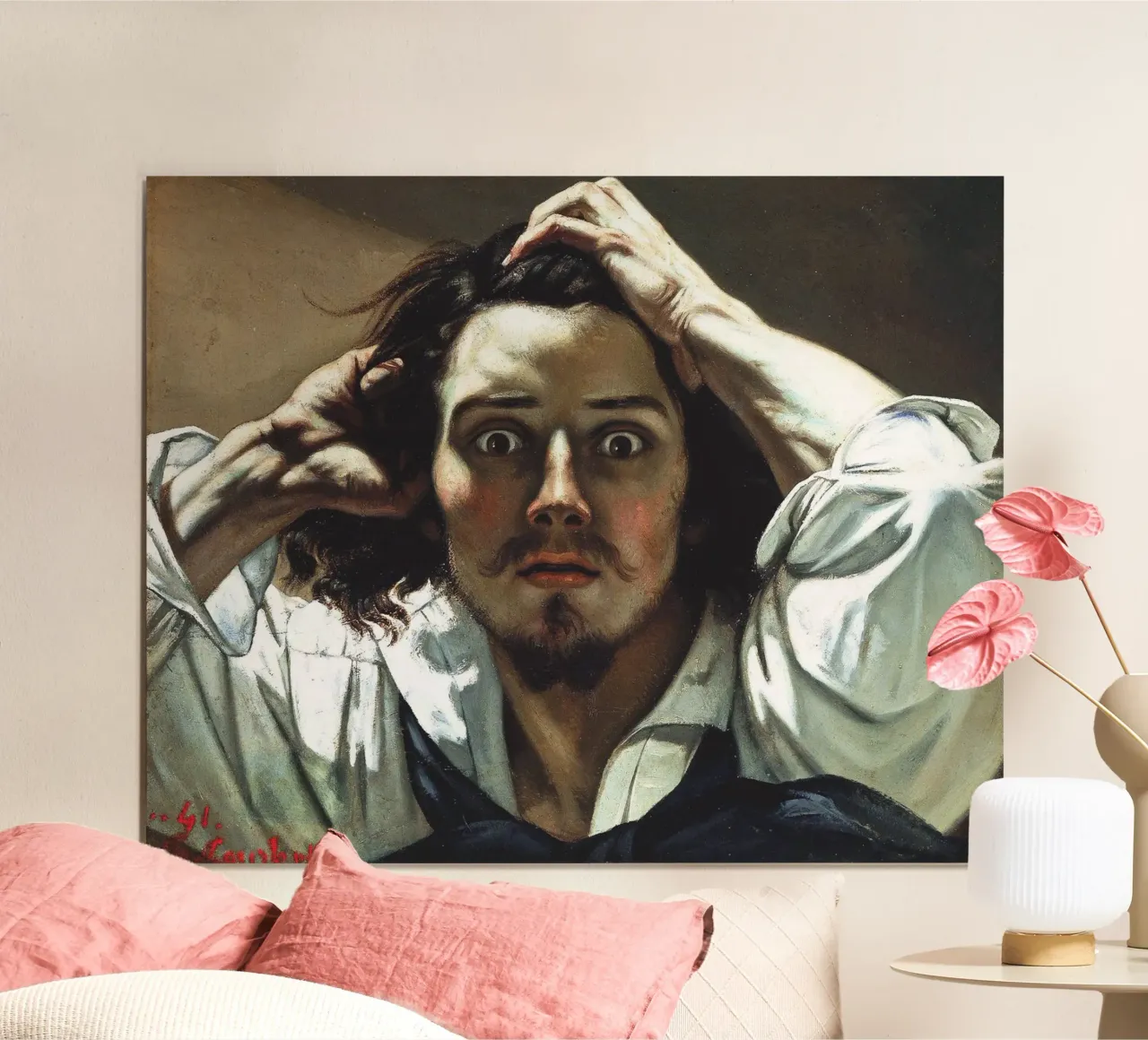 Gustave Courbet - L'uomo disperato poster con telaio in alluminio da William Store