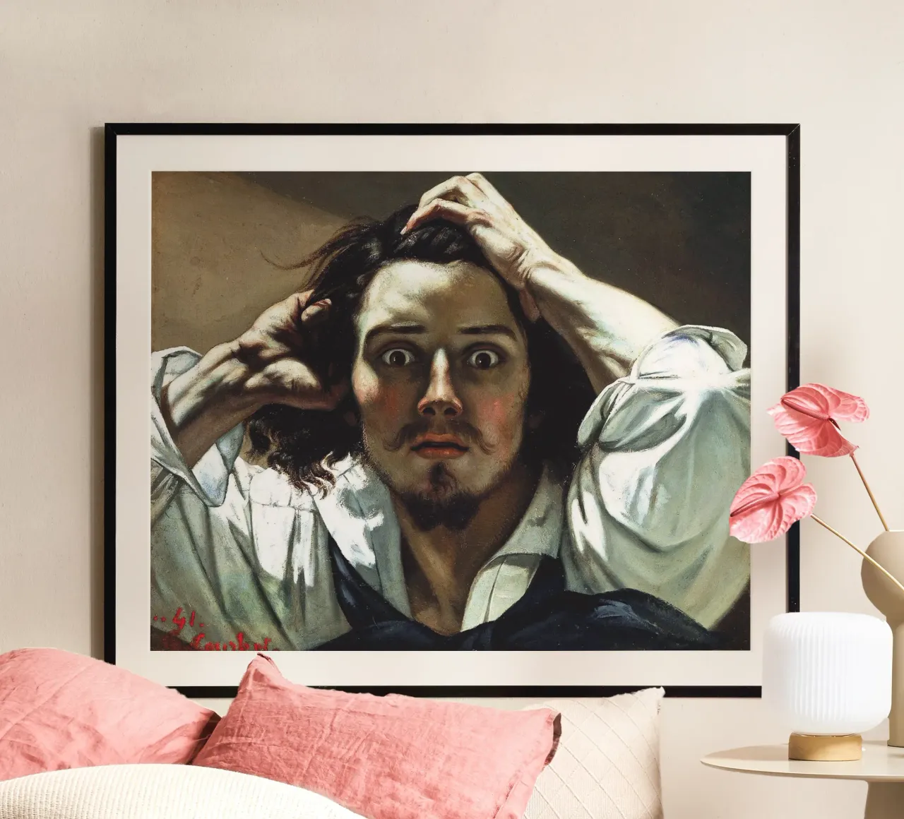 Gustave Courbet - L'uomo disperato poster con telaio in alluminio da William Store