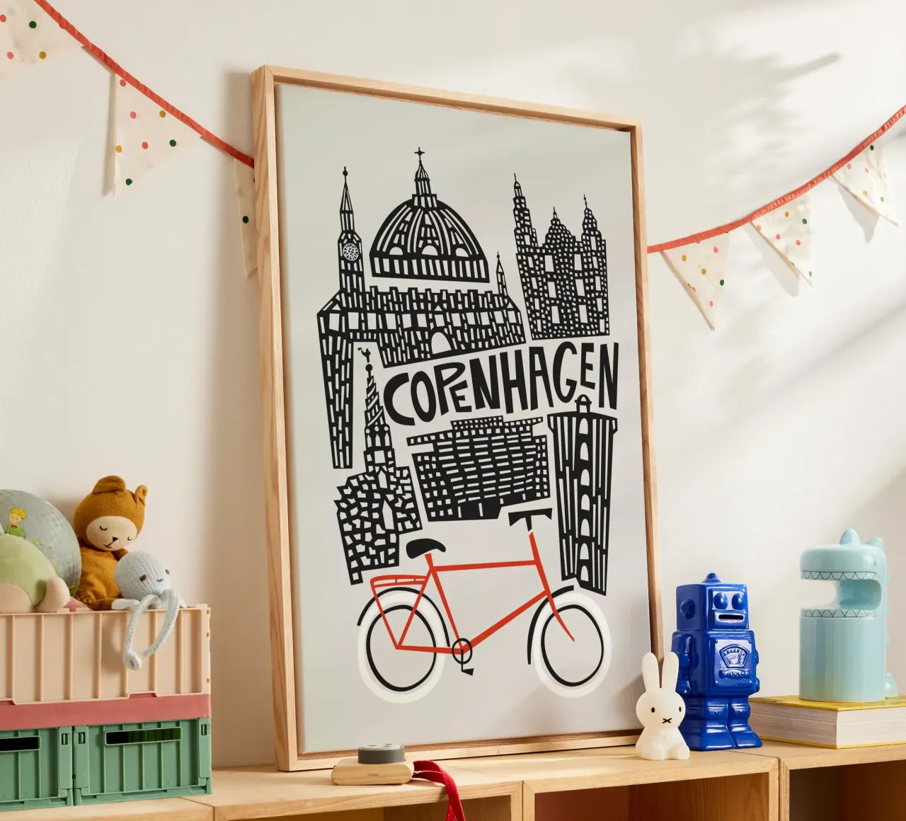 Paesaggio urbano di Copenaghen tela con Cornice a cassetta da Fox & Velvet