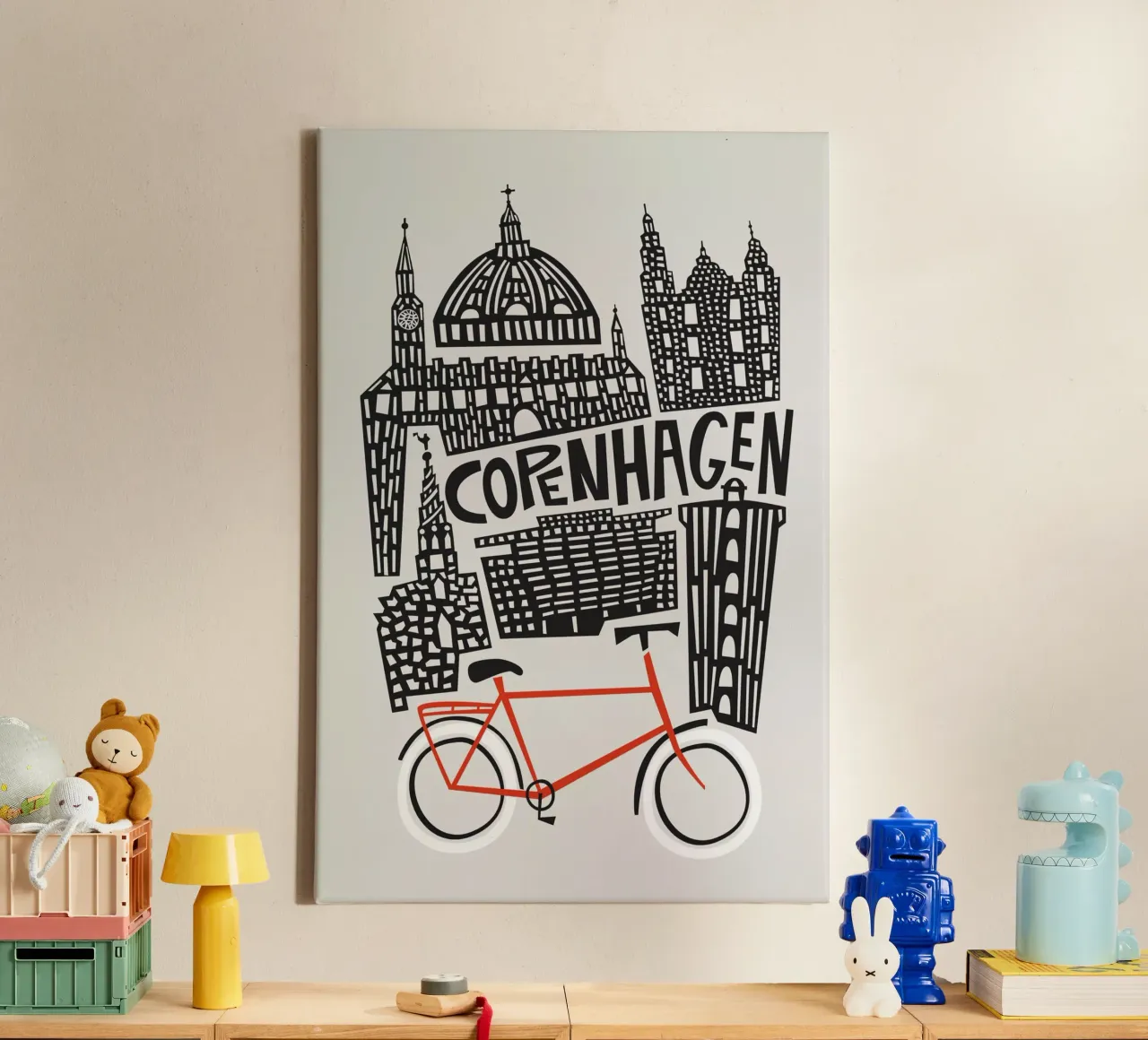 Paesaggio urbano di Copenaghen tela con Cornice a cassetta da Fox & Velvet