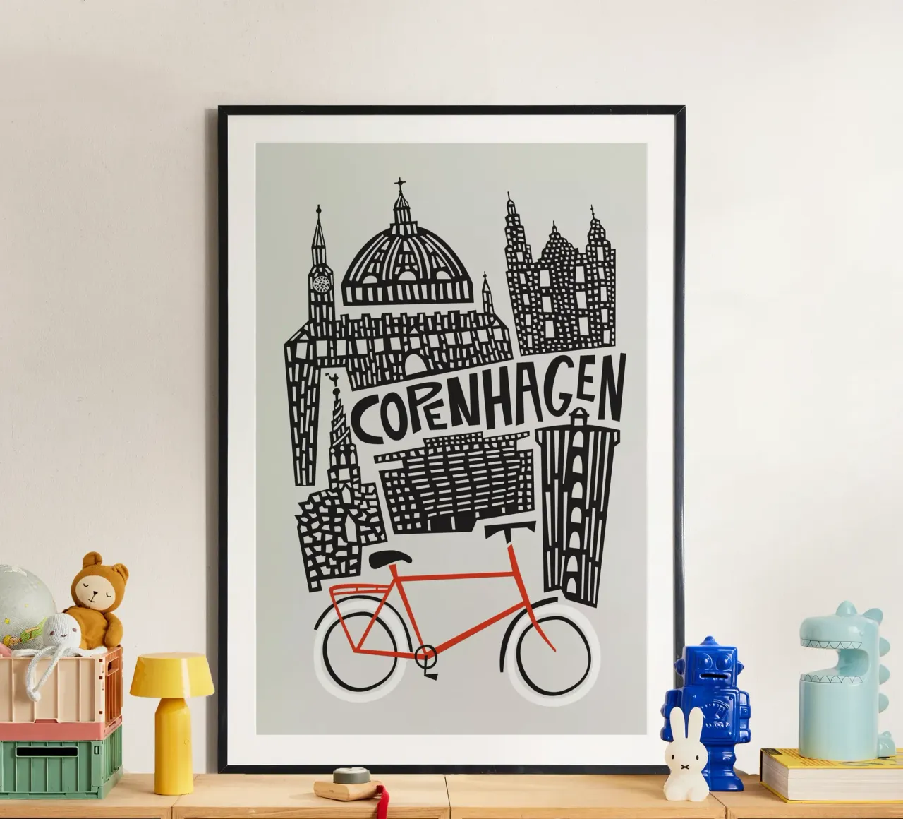 Paesaggio urbano di Copenaghen poster con telaio in legno da Fox & Velvet