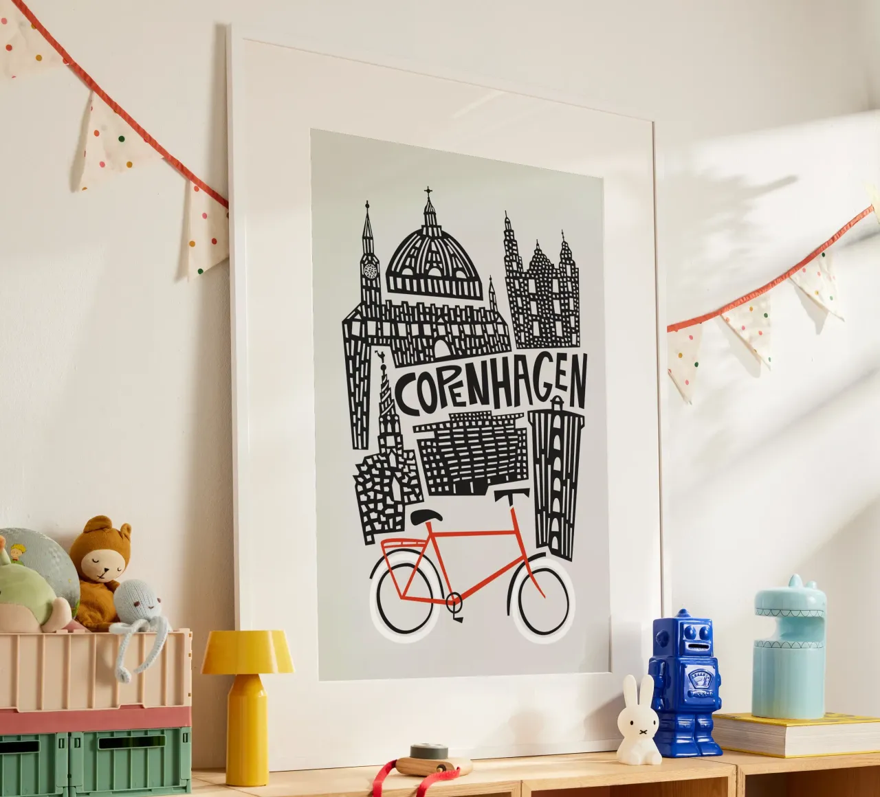 Paesaggio urbano di Copenaghen poster con telaio in legno da Fox & Velvet