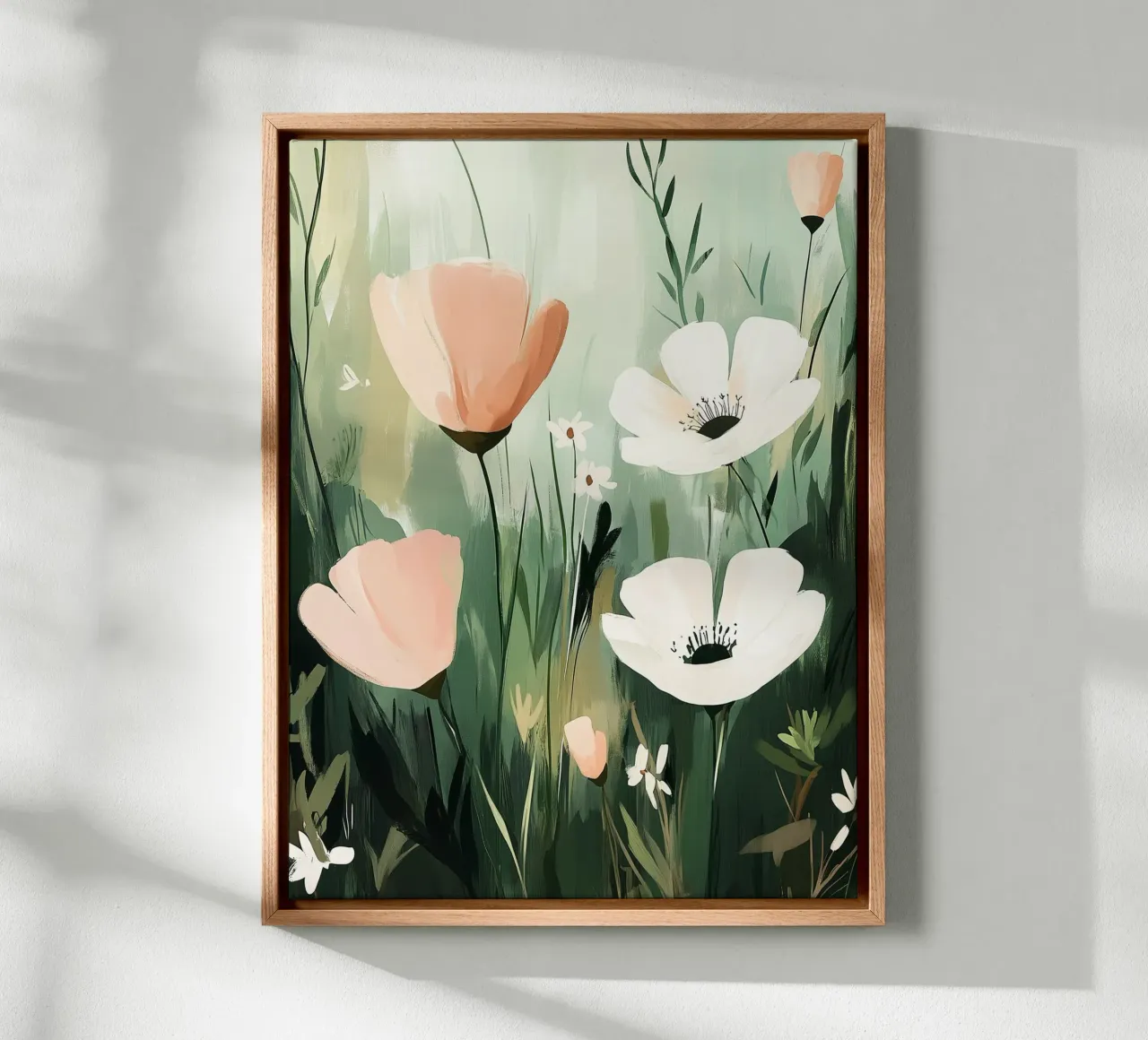 Bloeiende weide canvas met Baklijst van Flora & Horizon