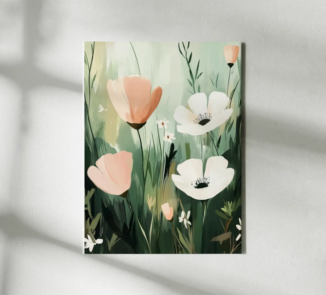 Bloeiende weide canvas met Baklijst van Flora & Horizon
